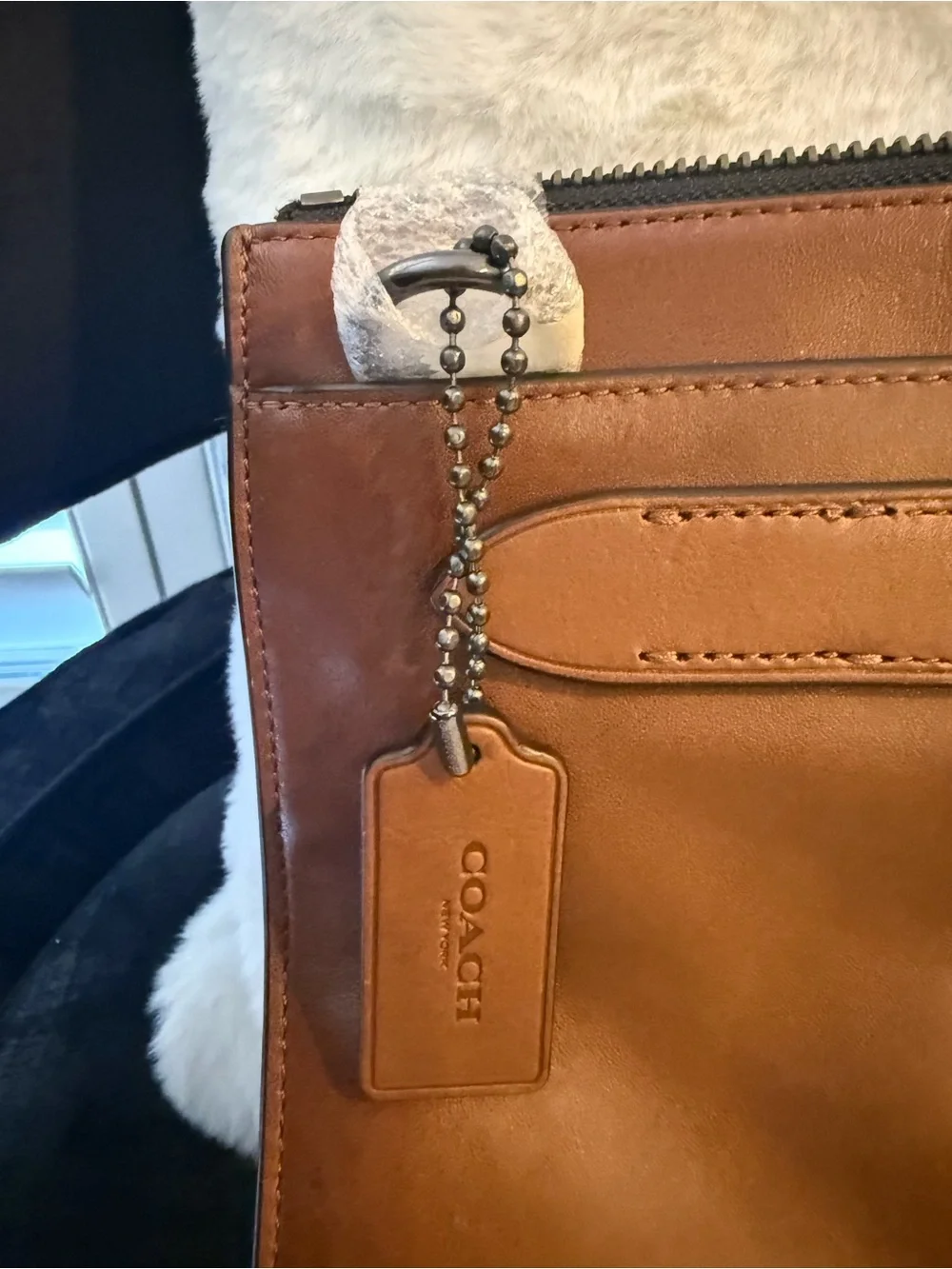 Coach Men's Tan Leather Zip Clutch with Tag